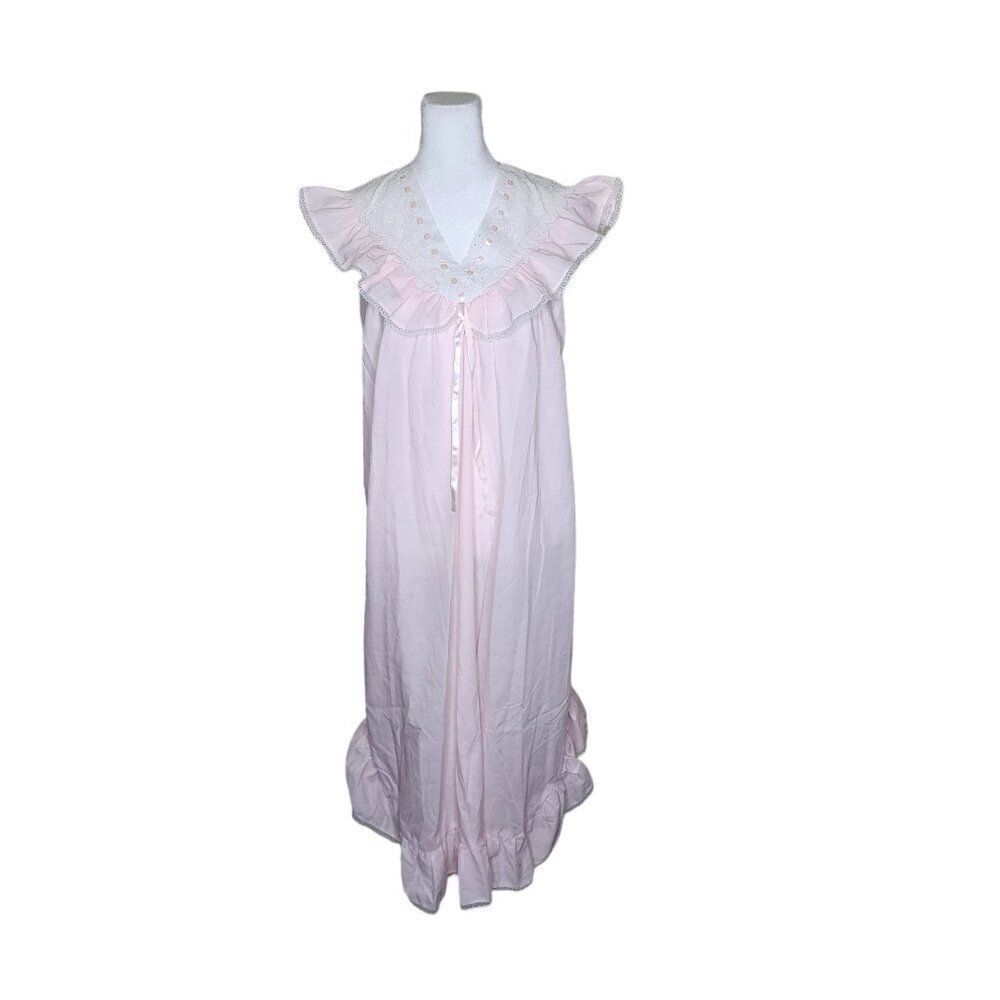 Vintage 80s Sleeveless Lace Trim Feminine Nightgown Womens Size M Pink